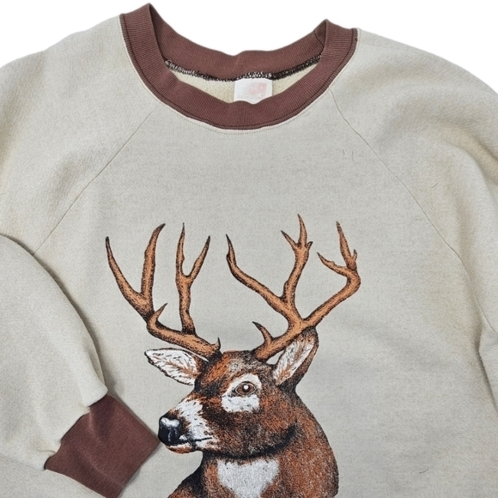 Ace Vintage 1991 Deer Pullover Sweatshirt Sz L‎ Reindeer Buck Elk Hunting Nature